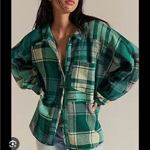 FREE PEOPLE Cozy in Plaid Shirt size L